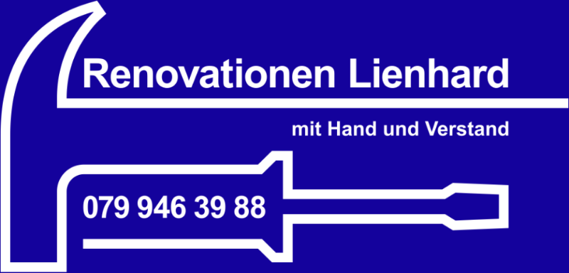 Logo des Handwerksbetriebs Renovationen Lienhard mit abstrakter Darstellung von Schraubenzieher und Hammer